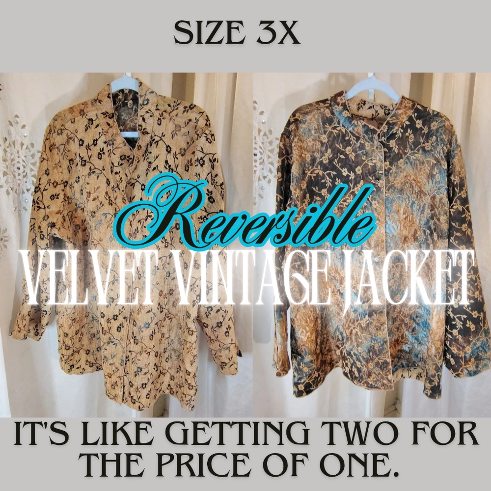 Woman's Velvet Silk Jacket 3x| Reversible | Vintage Floral Jacket | Embroidered